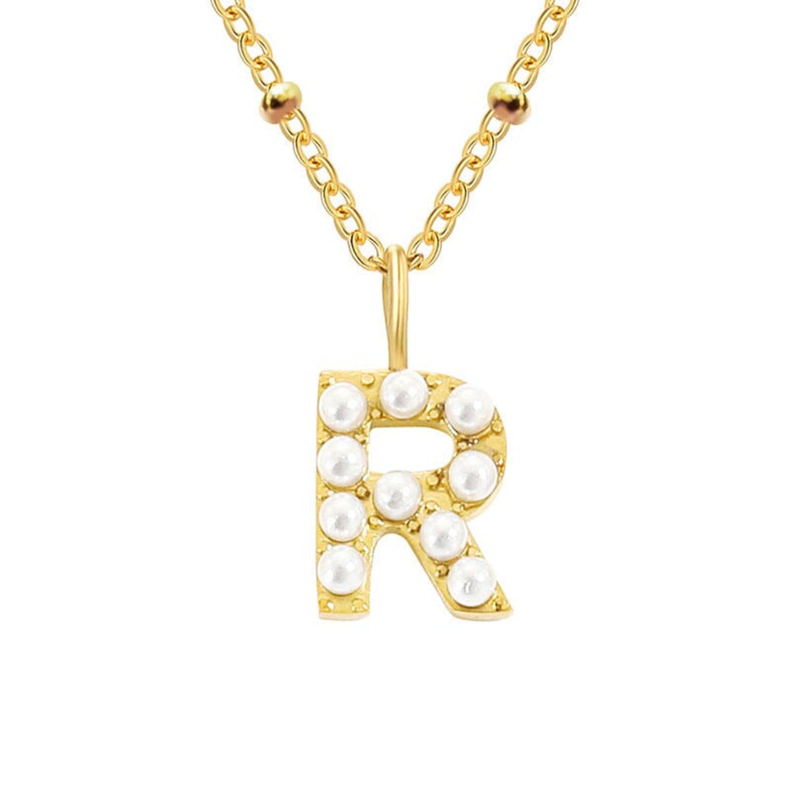 PERSONALISED PEARL INITIAL NECKLACE neck Yubama Jewelry Online Store - The Elegant Designs of Gold and Silver ! R Gold 