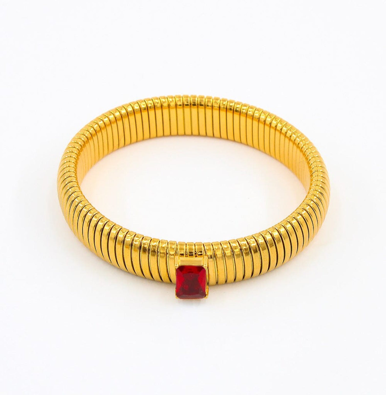 CHUNKY STONE BANGLE BRACELET - GOLD braclet Yubama Jewelry Online Store - The Elegant Designs of Gold and Silver ! Red Diamond 12mm 18cm 
