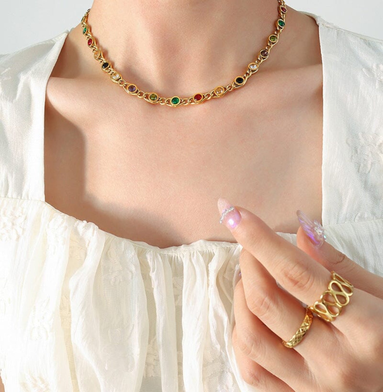 GEM STONE NECKLACE neck Yubama Jewelry Online Store - The Elegant Designs of Gold and Silver ! P515 Gold Necklace 