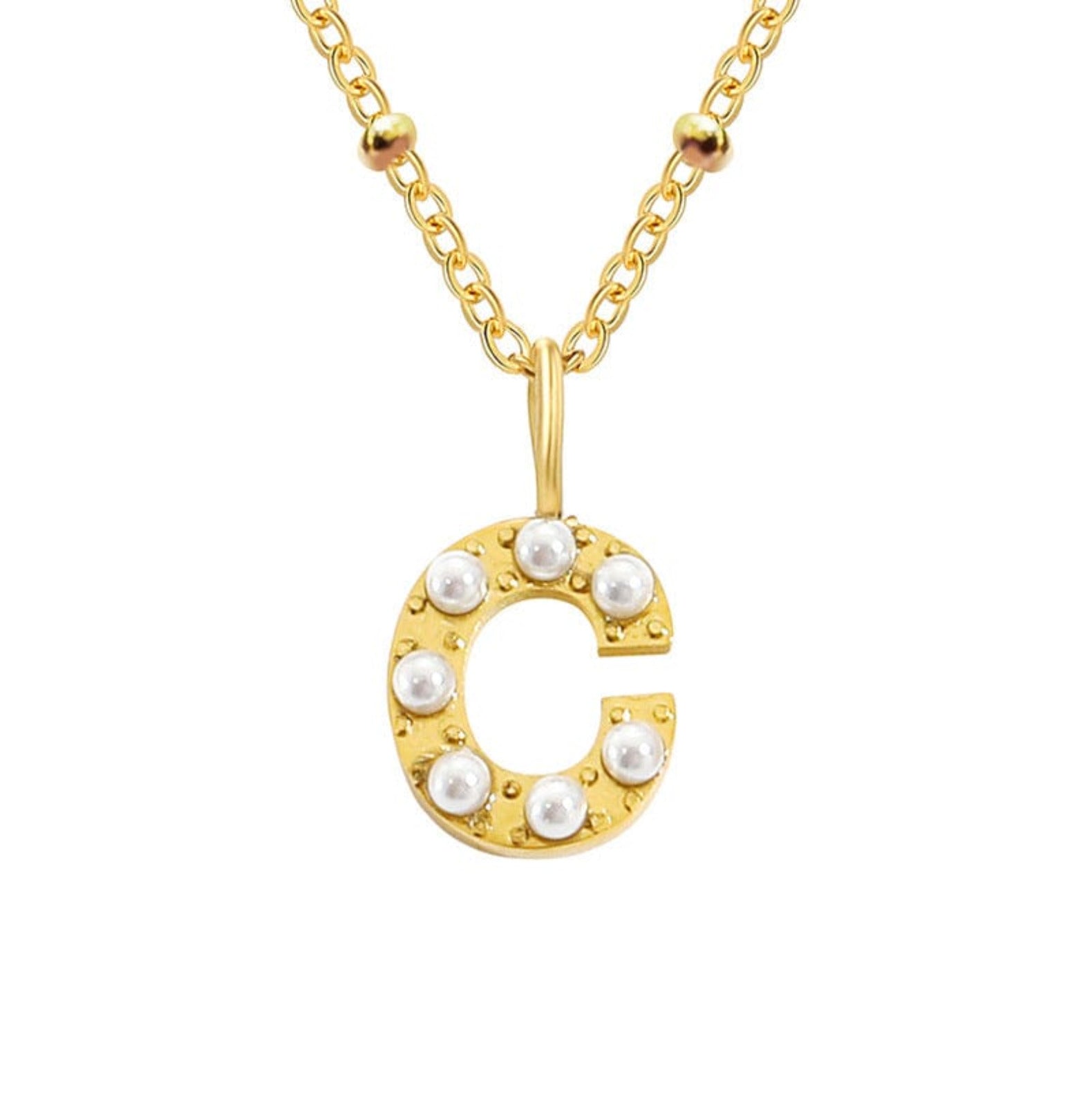 PERSONALISED PEARL INITIAL NECKLACE neck Yubama Jewelry Online Store - The Elegant Designs of Gold and Silver ! C Gold 