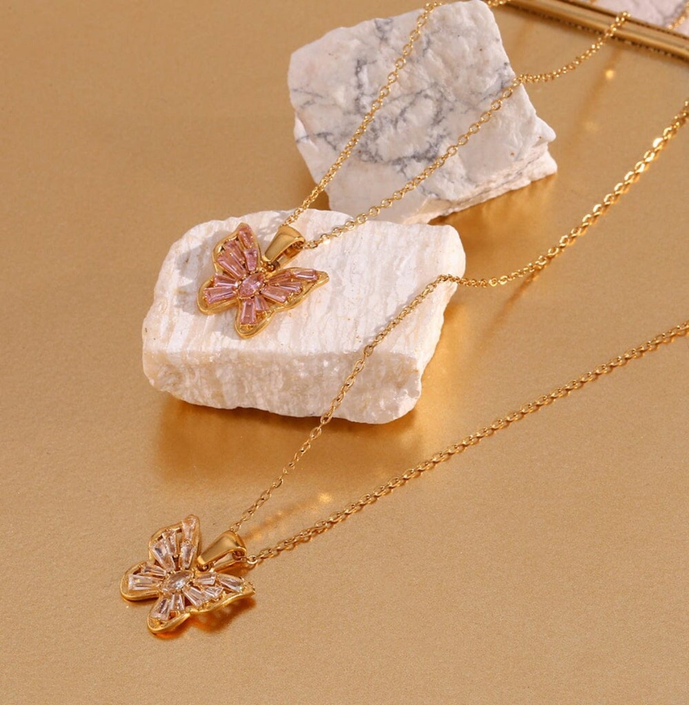 Stainless Steel Hollow Zircon Butterfly Pendant Necklace neck Yubama Jewelry Online Store - The Elegant Designs of Gold and Silver ! 