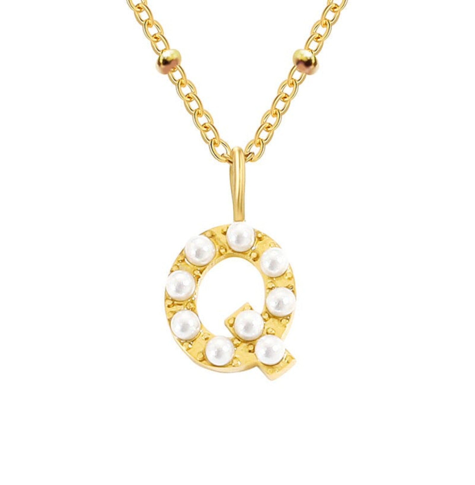 PERSONALISED PEARL INITIAL NECKLACE neck Yubama Jewelry Online Store - The Elegant Designs of Gold and Silver ! Q Gold 