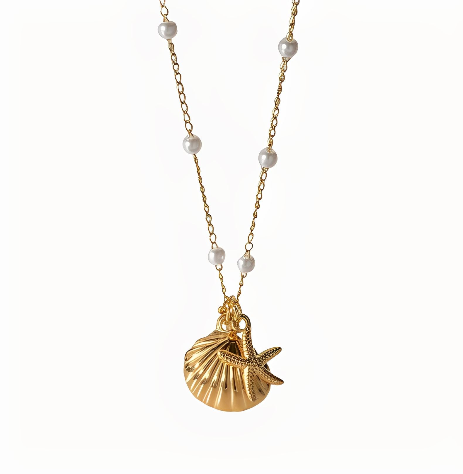 SHELL & STAR PENDANT NECKLACE neck Yubama Jewelry Online Store - The Elegant Designs of Gold and Silver ! 