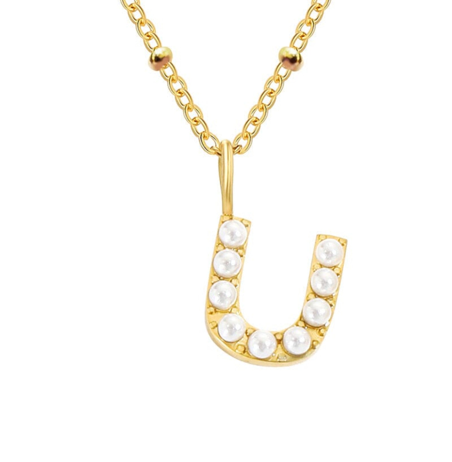 PERSONALISED PEARL INITIAL NECKLACE neck Yubama Jewelry Online Store - The Elegant Designs of Gold and Silver ! U Gold 