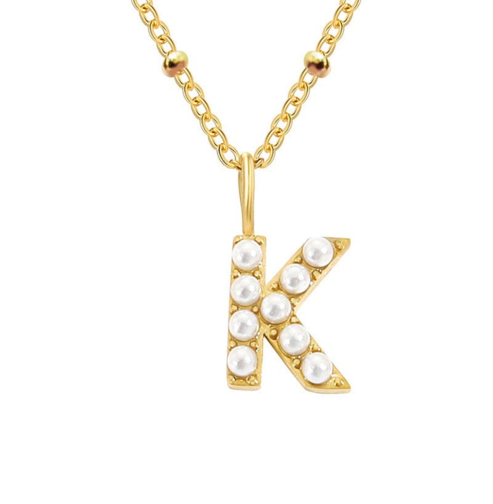 PERSONALISED PEARL INITIAL NECKLACE neck Yubama Jewelry Online Store - The Elegant Designs of Gold and Silver ! K Gold 