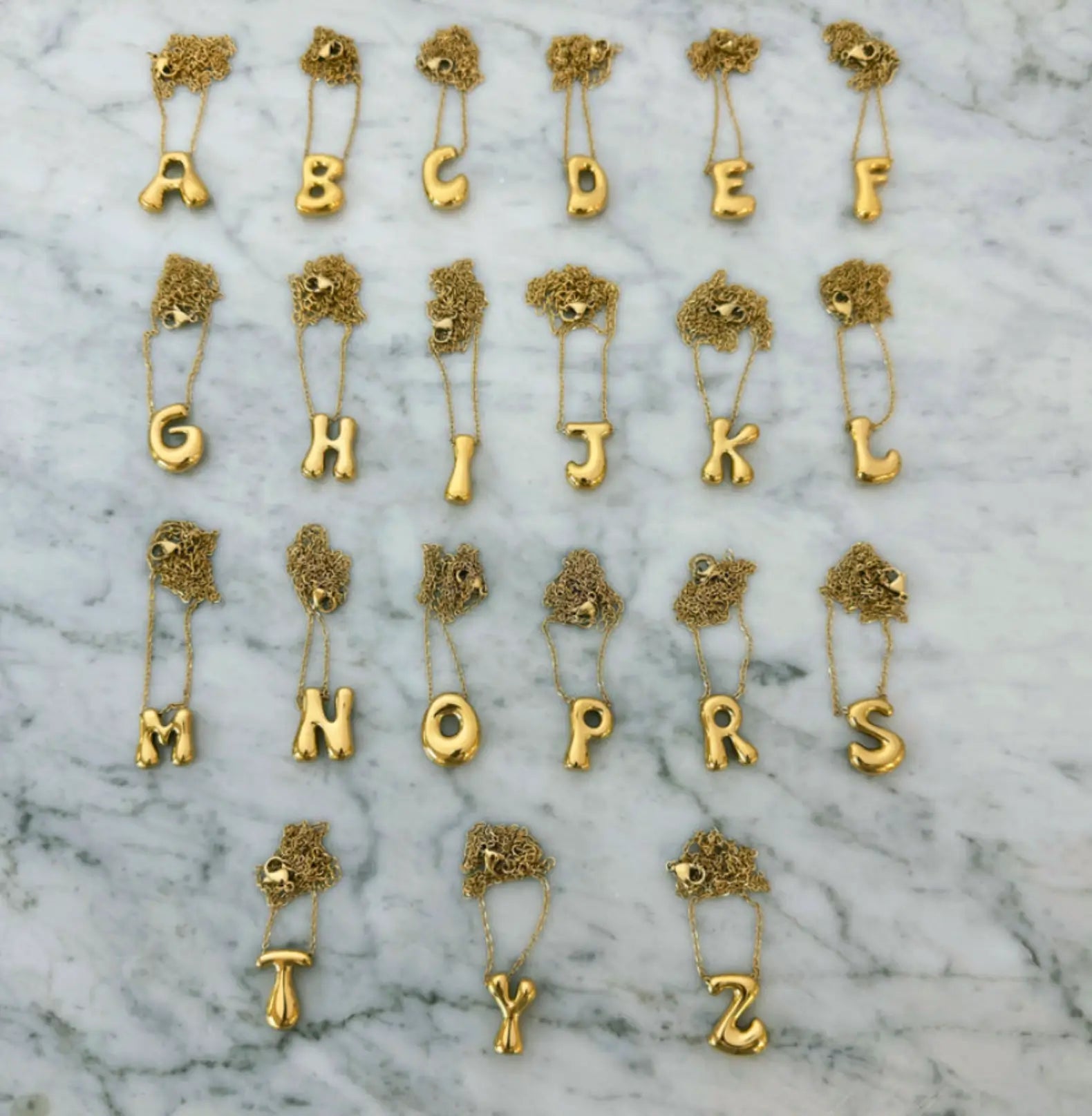 Bubble 26 Letters Necklace 18K Real Gold Plating