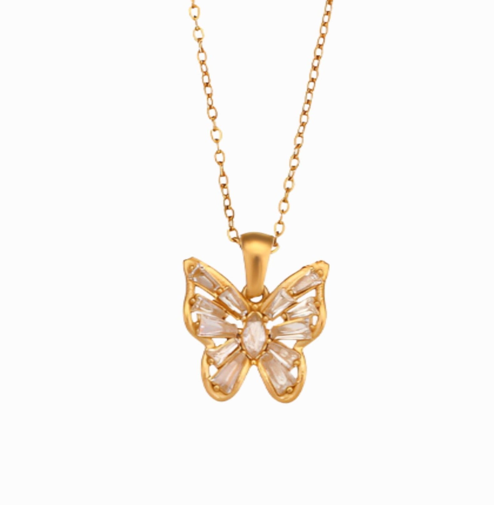 HOLLOW ZIRCON BUTTERFLY NECKLACE neck Yubama Jewelry Online Store - The Elegant Designs of Gold and Silver ! 